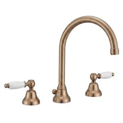 PB classic tap 3 hole high sink faucet White levers with round spout bronze 1208956913